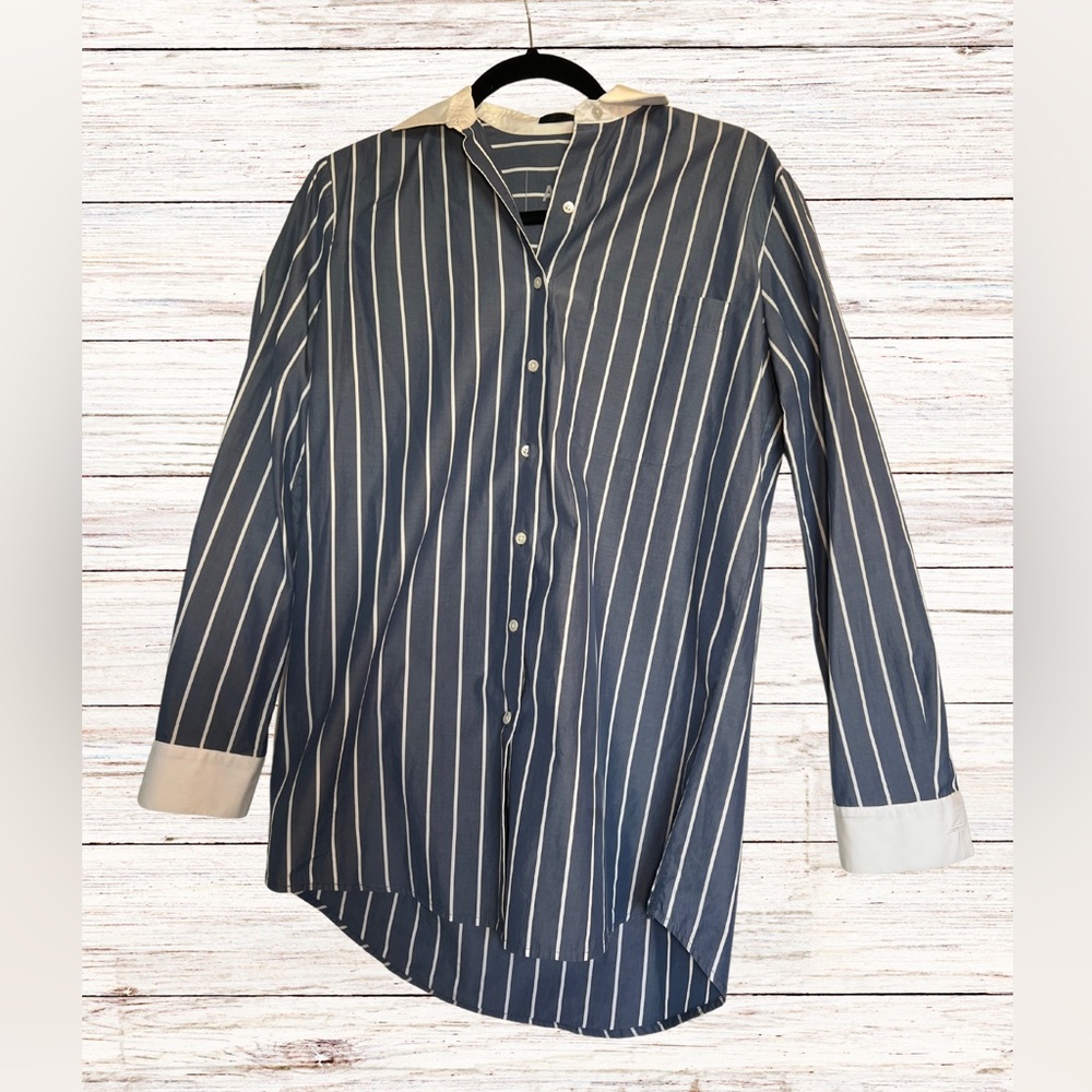 ATM blue pinstriped boyfriend style button down size 34/4